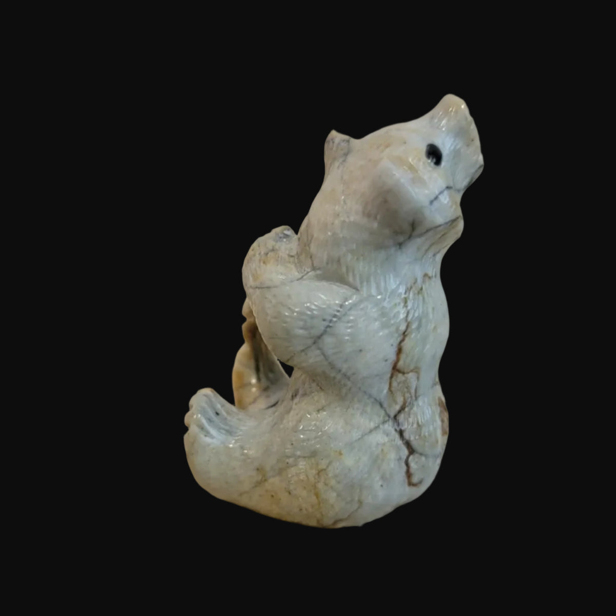 Adorable Picasso Marble Sitting Bear Cub Looking Backwards Zuni Fetish
