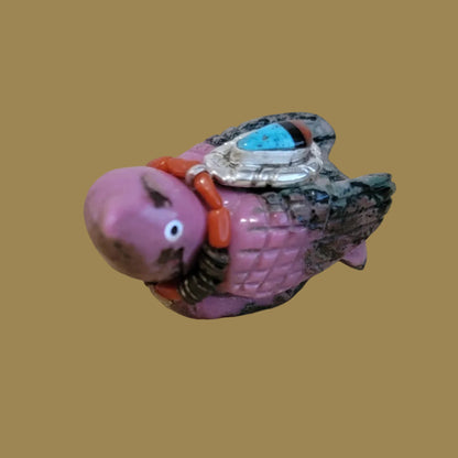 Rhodonite Messenger Bird w/ Sterling Silver peandant Zuni Fetish