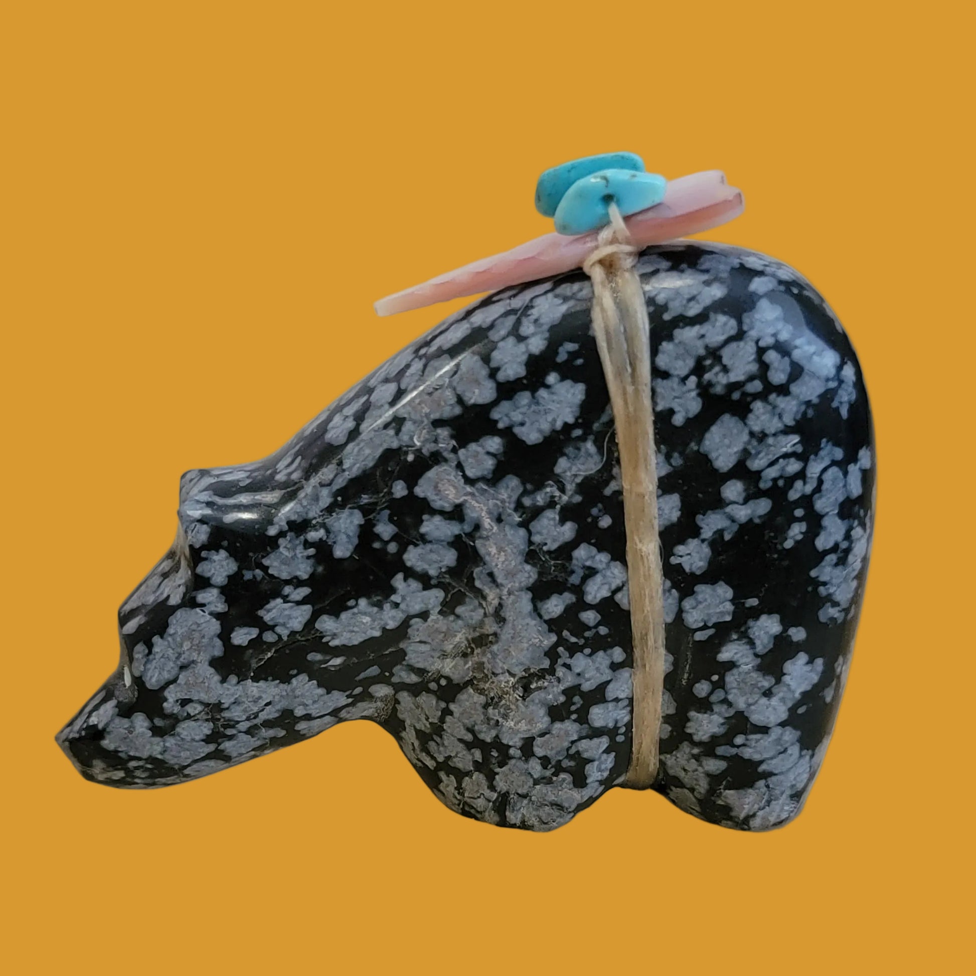 Snowflake Obsidian Medicine Bear Zuni Fetish