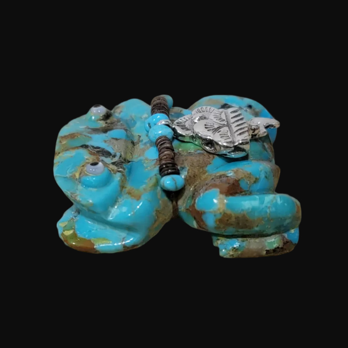 Beautiful Turquoise Frog w/ Sterling Silver Rainclouds and Lightning Offering Zuni Fetish