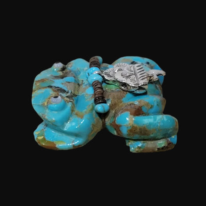 Beautiful Turquoise Frog w/ Sterling Silver Rainclouds and Lightning Offering Zuni Fetish