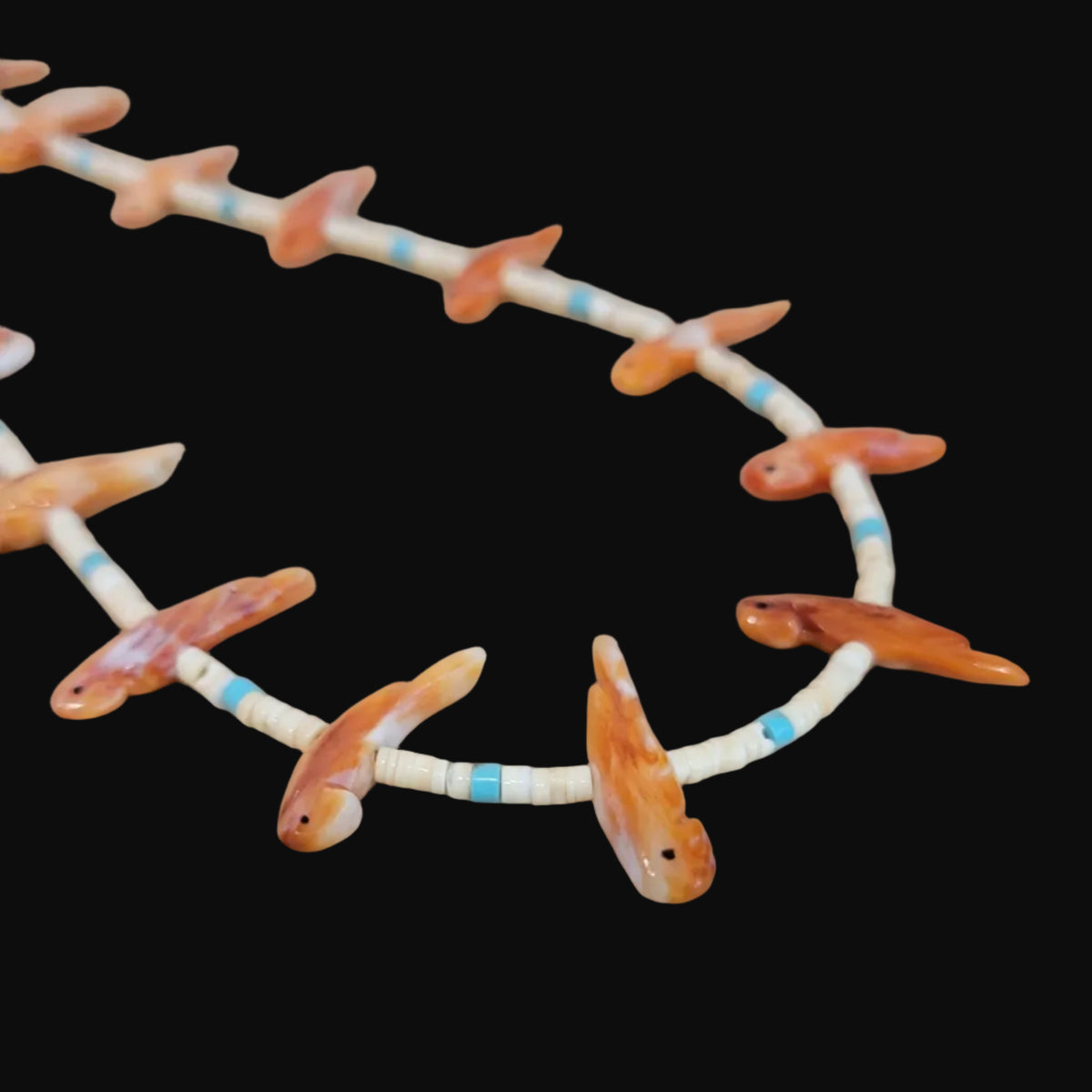 Spiny Oyster Shell Parrot and Shell Heishe Zuni Fetish Necklace Indian Jewelry