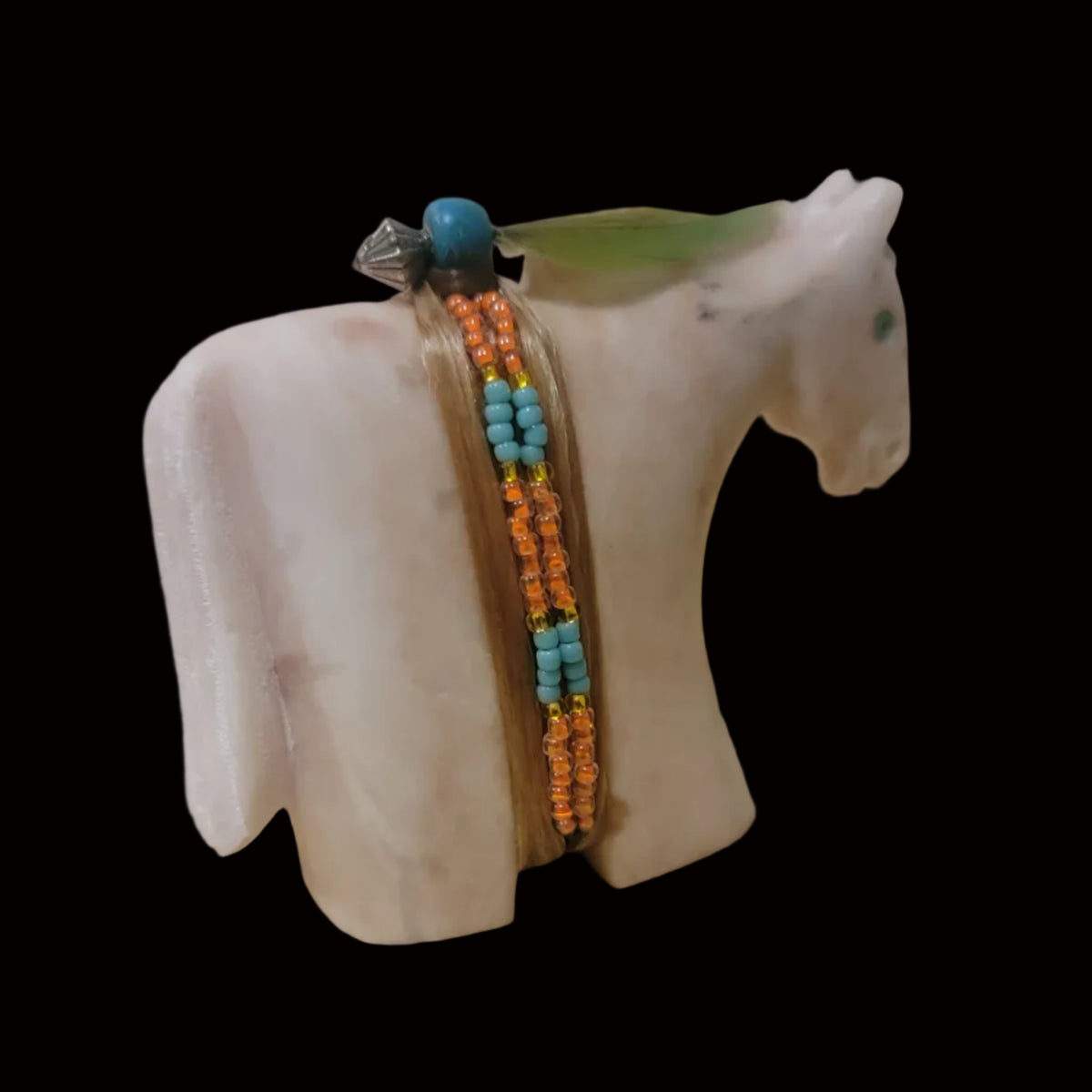 Navajo Alabaster Healing Horse W/ Seedbead Wrap Zuni Fetish