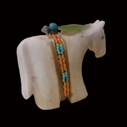 Navajo Alabaster Healing Horse W/ Seedbead Wrap Zuni Fetish