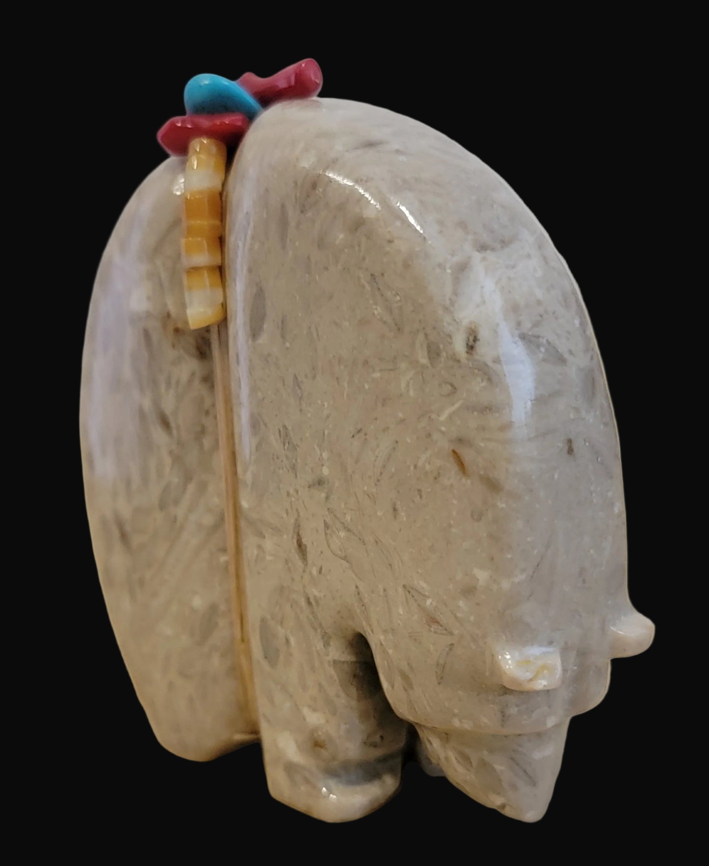 Fossil Shell Medine Bear w/ Turquoise Side Bear and Cool Bundle Zuni Fetish