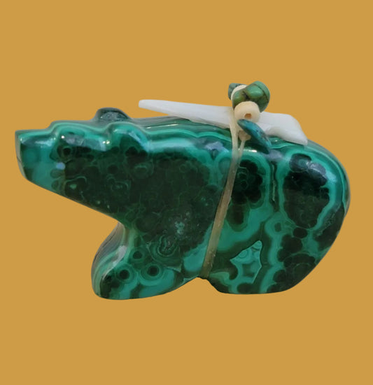 Elegant Deep Green Malachite Zuni Fetish Bear