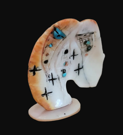Spiny Oyster Shell Medicine Bear w/ Double Zuni Maidens Zuni Fetish