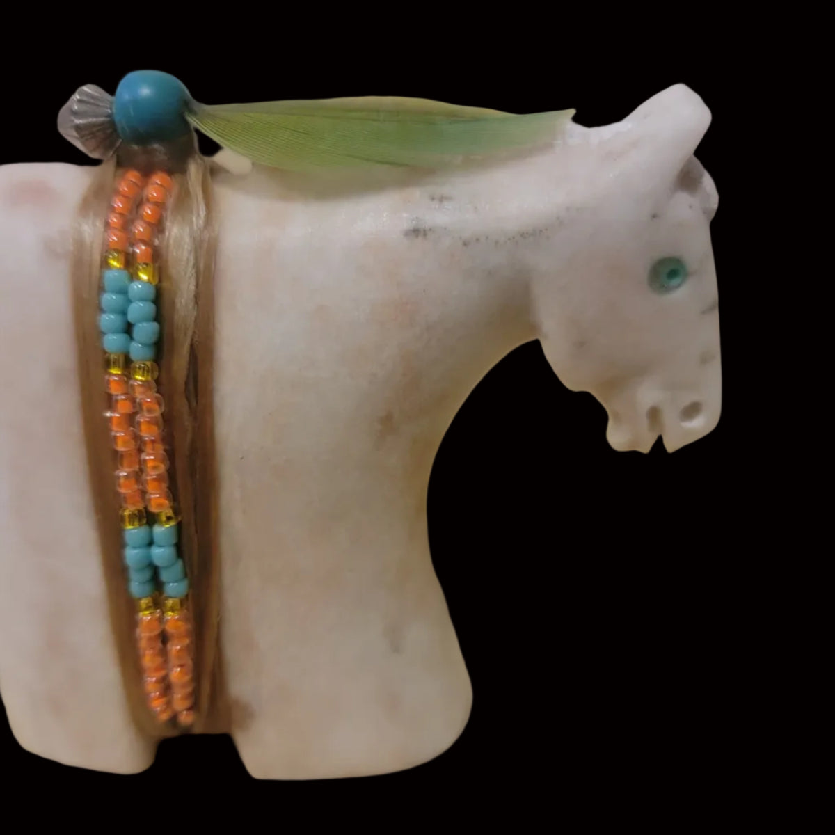 Navajo Alabaster Healing Horse W/ Seedbead Wrap Zuni Fetish