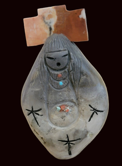 Picasso Marble Double Sided Zuni Maiden w/Jasper Tablita Zuni Fetish