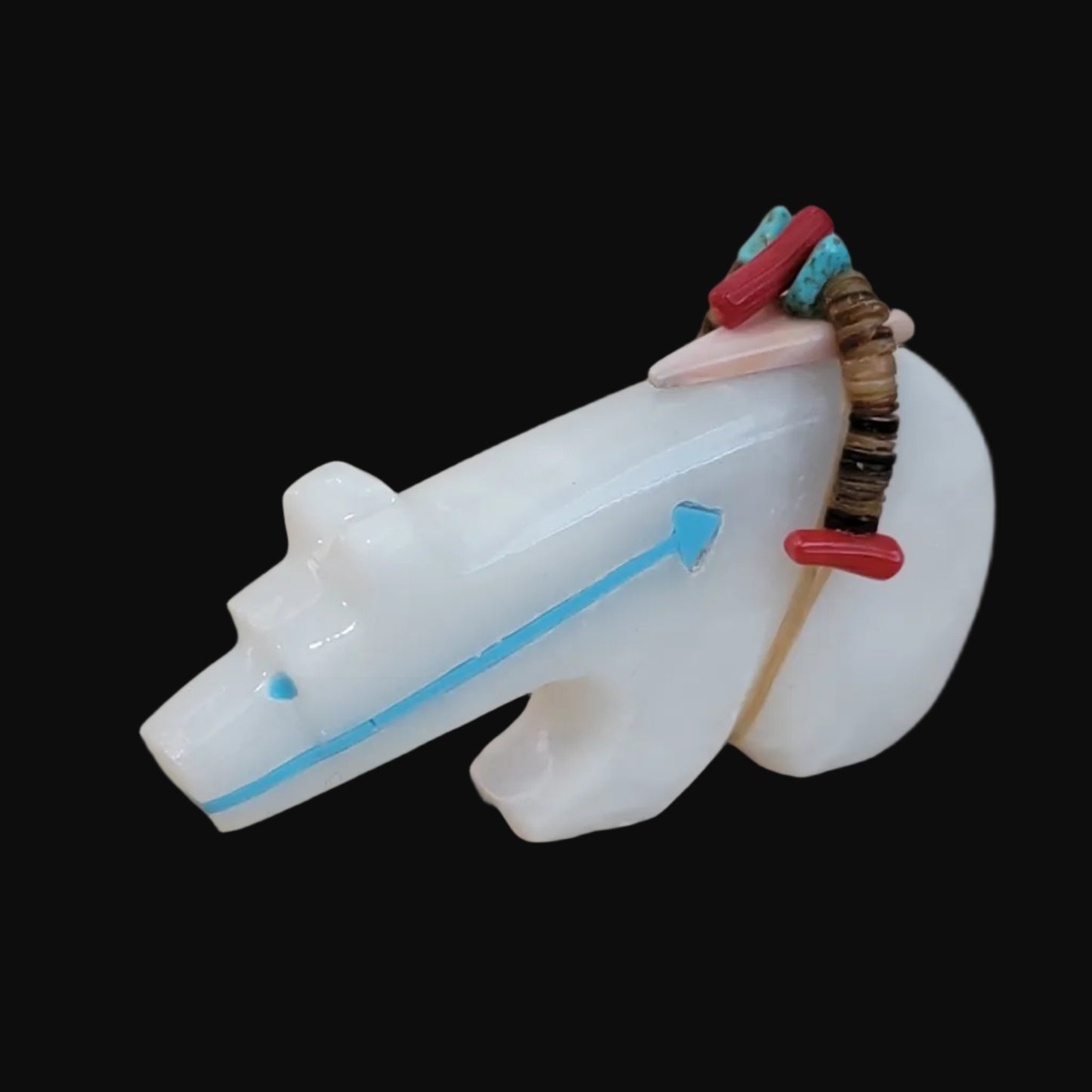 White Marble Bear w/ Heartline and Fancy Offering Zuni Fetish