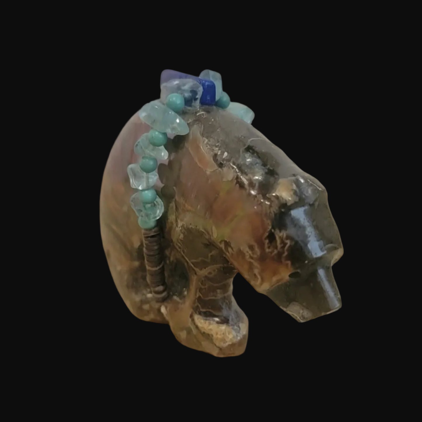 Brilliant Opalized Ammonite Bear w/Beautiful Bundle Zuni Fetish