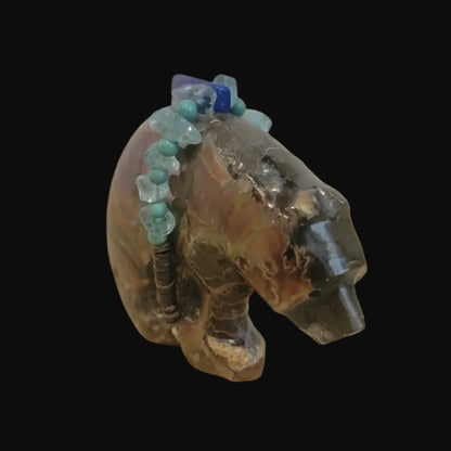 Brilliant Opalized Ammonite Bear w/Beautiful Bundle Zuni Fetish
