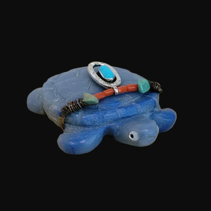 Adventurine Blue Tortoise w/Sterling and Turquoise Necklace Zuni Fetish