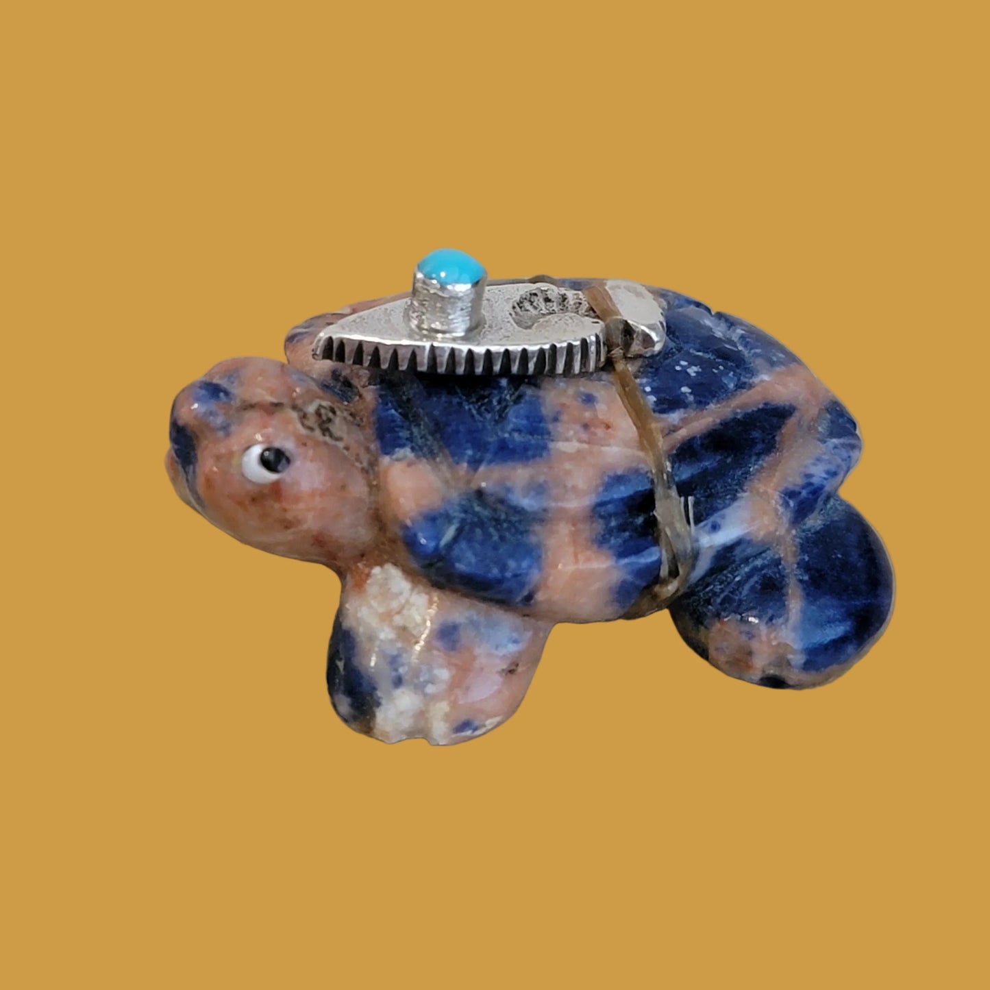 Sunset Sodalite Turtle w/ Sterling Silver and Turquoise Arrowhead Zuni Fetish