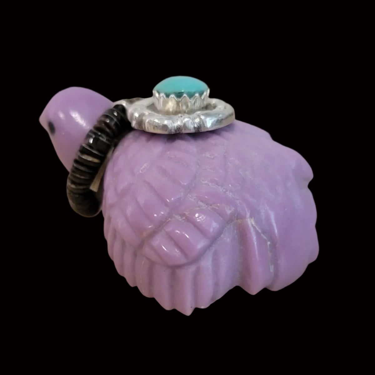 Beautiful Phosphosiderite Bird w/Sterling and Turquoise Offering Zuni Fetish