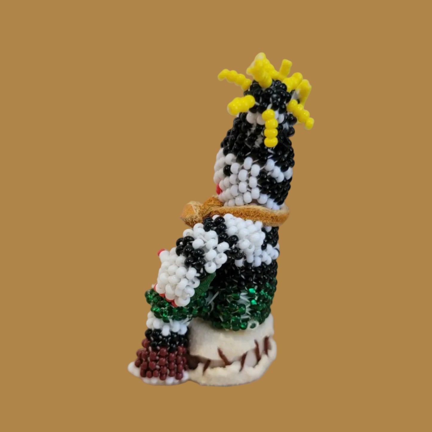 Beaded Zuni Hano Clown On Leather Drum Indian Beadwork