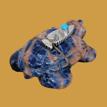 Sunset Sodalite Turtle w/ Sterling Silver and Turquoise Arrowhead Zuni Fetish