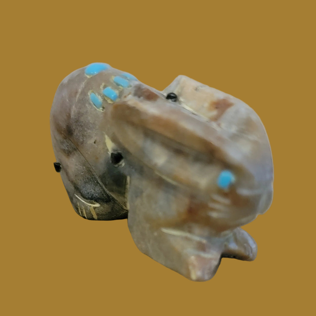 Picasso Marble Bunny Rbbit w/Turquoise Handprint Zuni Fetish