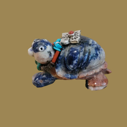 Sunset Sodalite Turtle w/Fancy Silver Bling Zuni Fetish