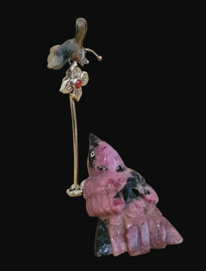 Beautiful Rhodonite Bird w/ Sterling and Turquoise Pond /Sterling w/ Coral Flower and Opal Honeycomb w/Bee Zuni Fetish