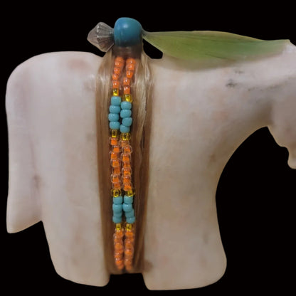 Navajo Alabaster Healing Horse W/ Seedbead Wrap Zuni Fetish
