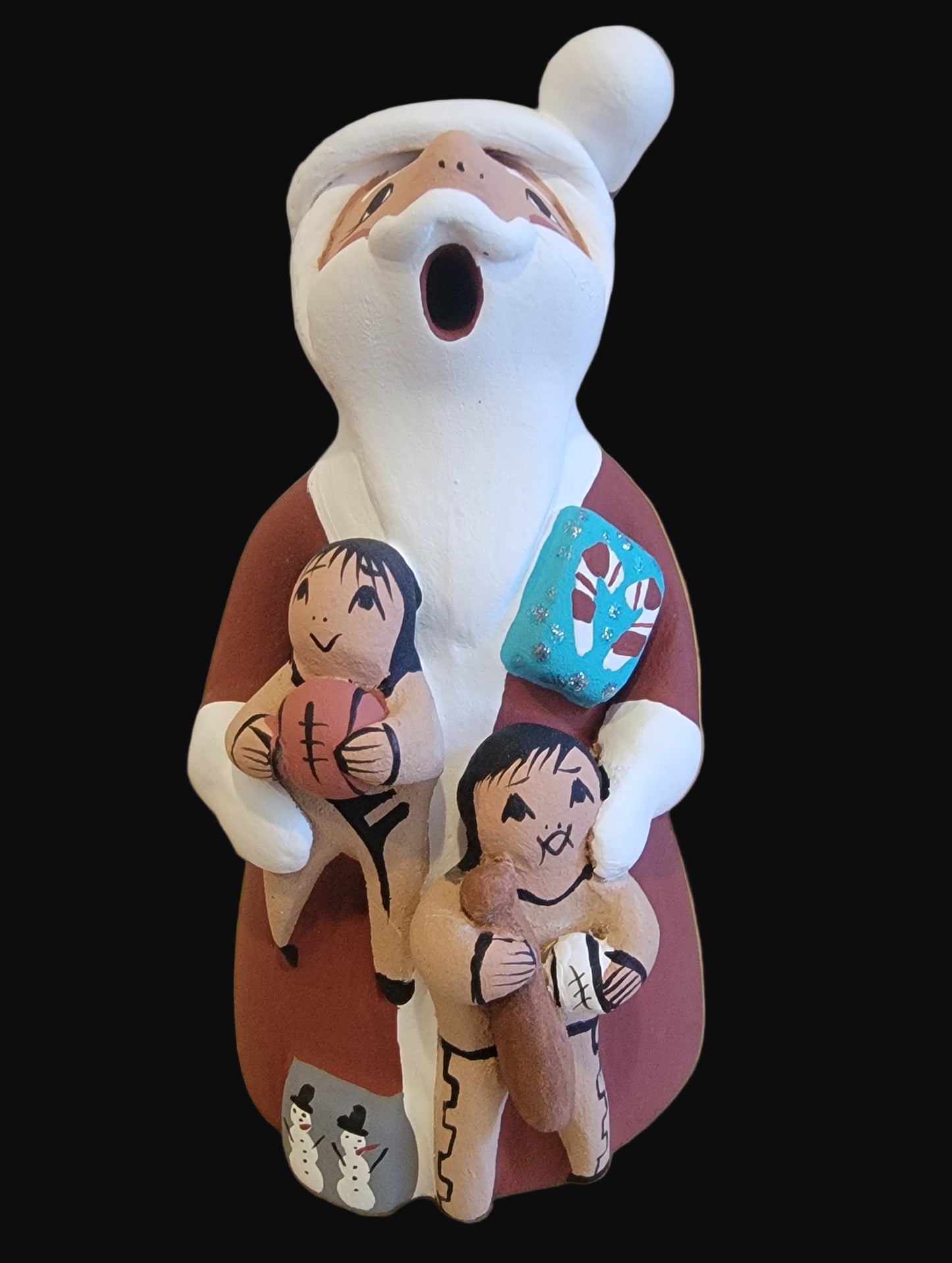 Ho Ho Ho Santa Storyteller w/ Two Children and Presents Jemez Pueblo Pottery