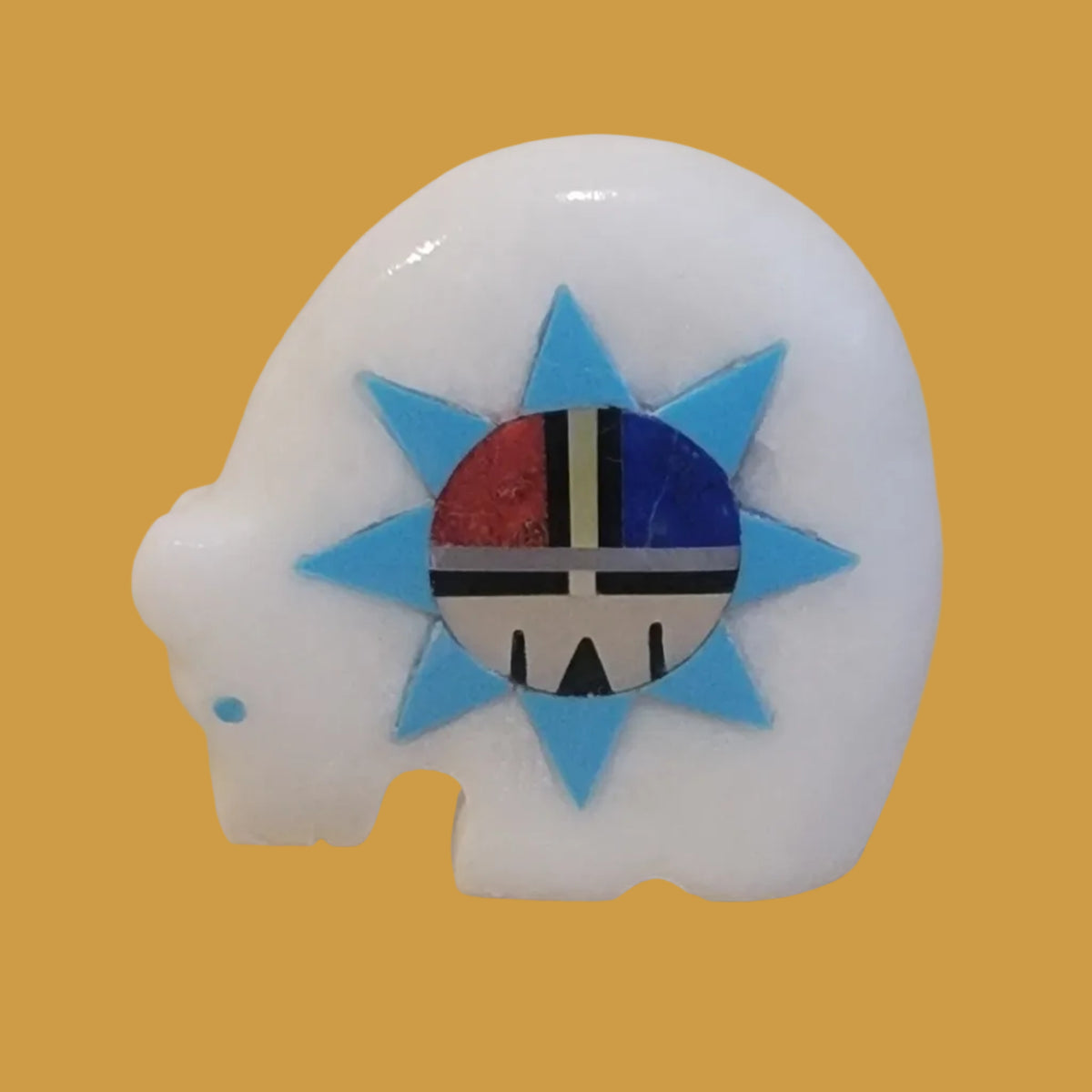 Powerful White Marble Medicine Bear w/ Zuni Sun Zuni Fetish