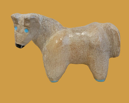 Sweet Travertine Healing Horse w/ Turquoise Hooves Zuni Fetish