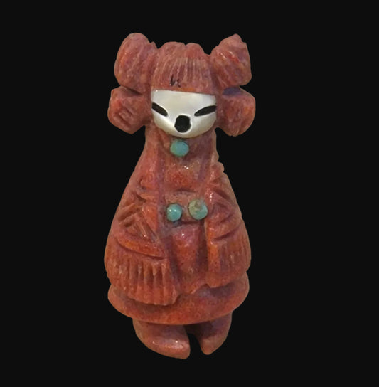 Hopi Style Apple Coral Zuni Maiden Zuni Fetish