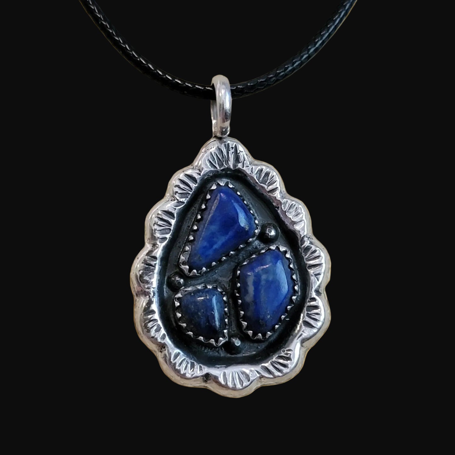 Vintage Wilbur Iule Zuni Sterling Silver w/Lapis Indian Jewelry Pendant