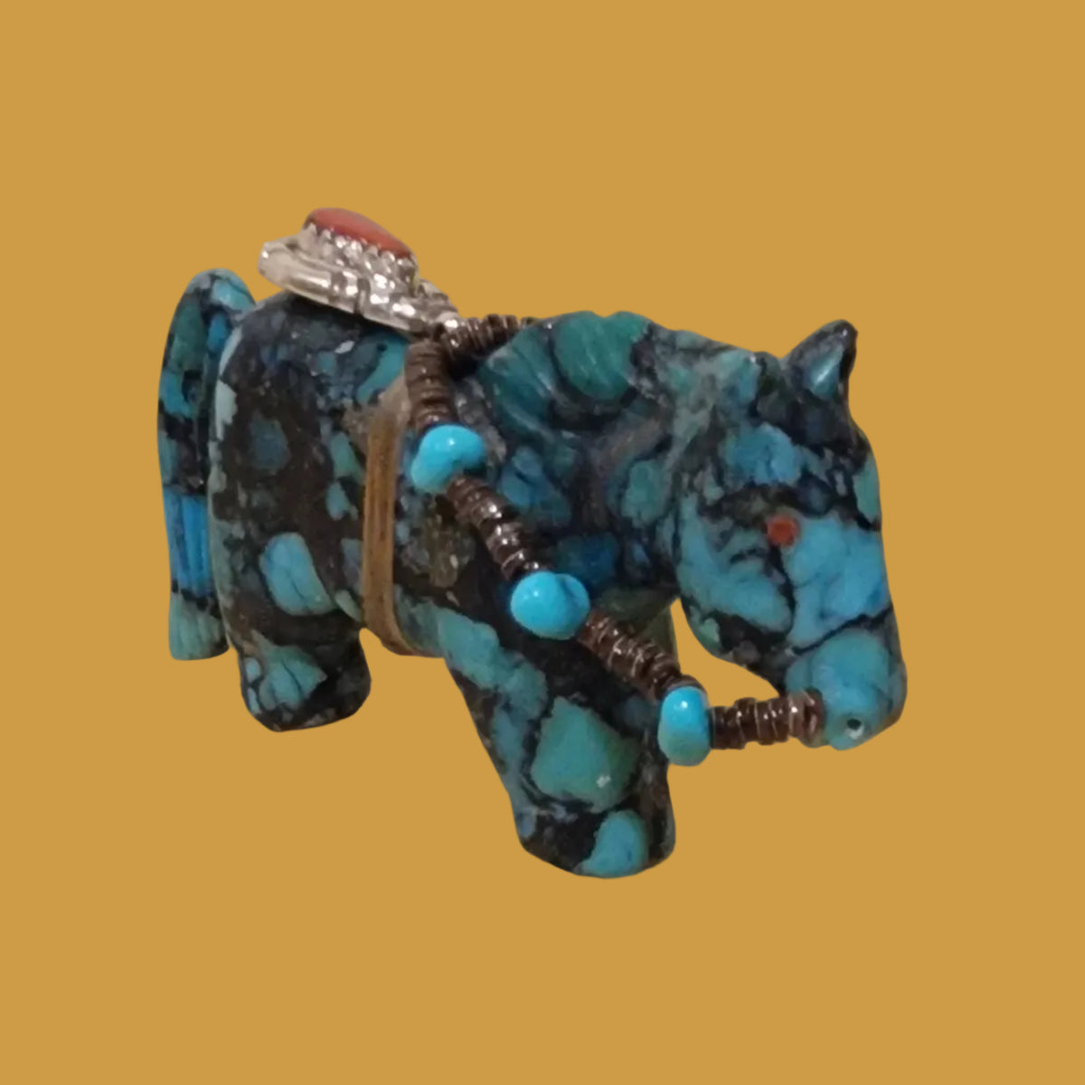 Turquoise Composite Horse with Fancy Bridle and Bling Zuni Fetish
