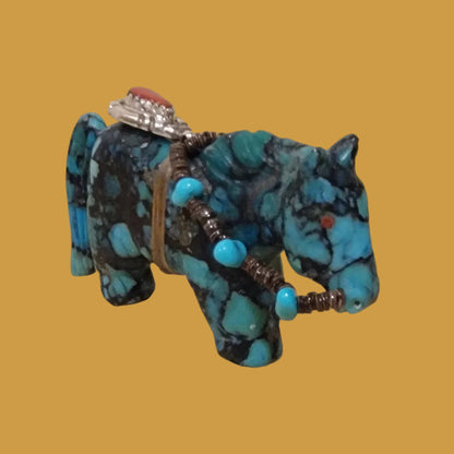 Turquoise Composite Horse with Fancy Bridle and Bling Zuni Fetish
