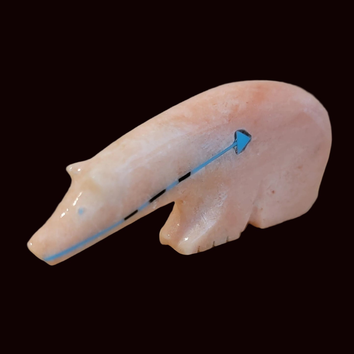 Orange Alabaster Long Necked Bear w/Multi Stone and Shell Bear Zuni Fetish