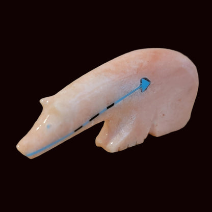 Orange Alabaster Long Necked Bear w/Multi Stone and Shell Bear Zuni Fetish