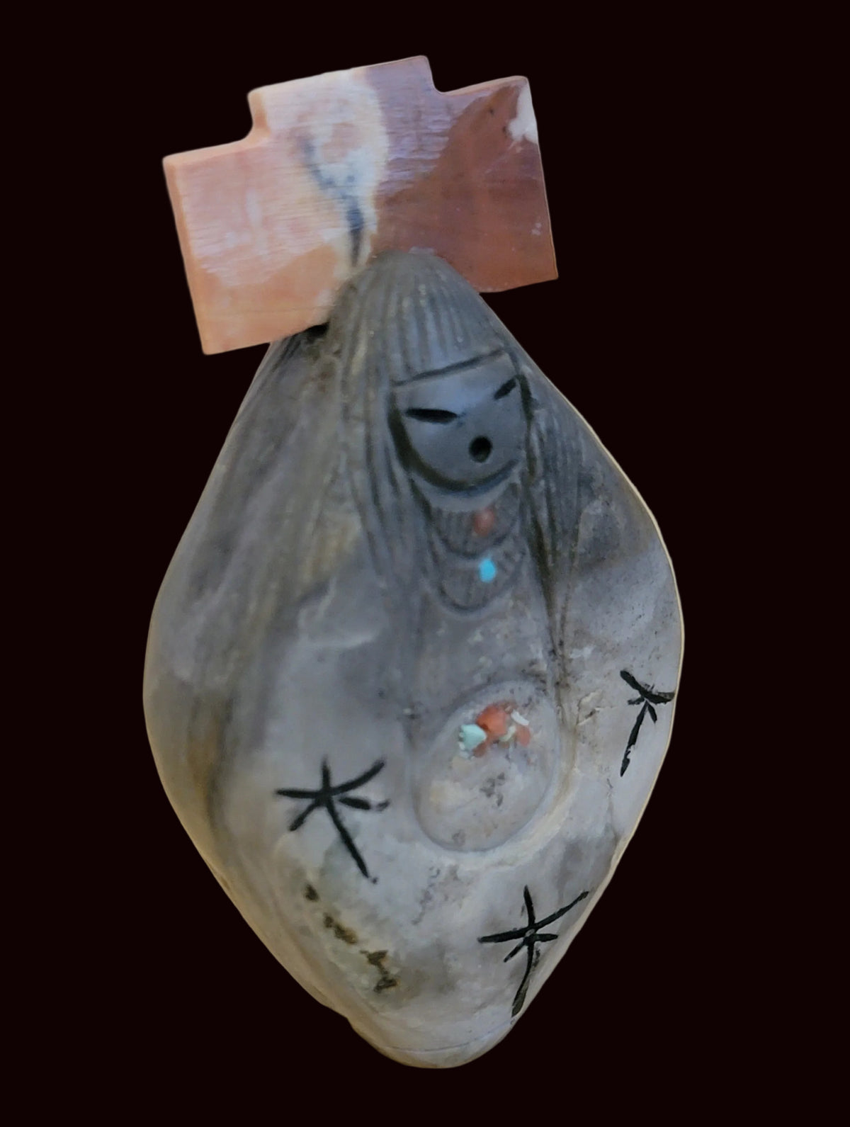Picasso Marble Double Sided Zuni Maiden w/Jasper Tablita Zuni Fetish