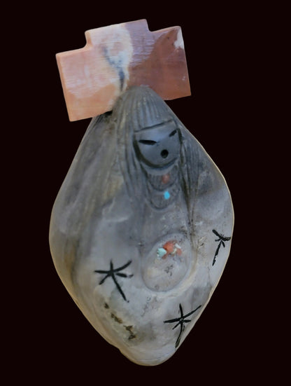 Picasso Marble Double Sided Zuni Maiden w/Jasper Tablita Zuni Fetish