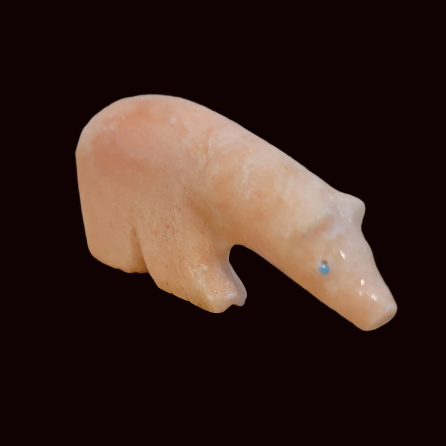 Orange Alabaster Long Necked Bear w/Multi Stone and Shell Bear Zuni Fetish