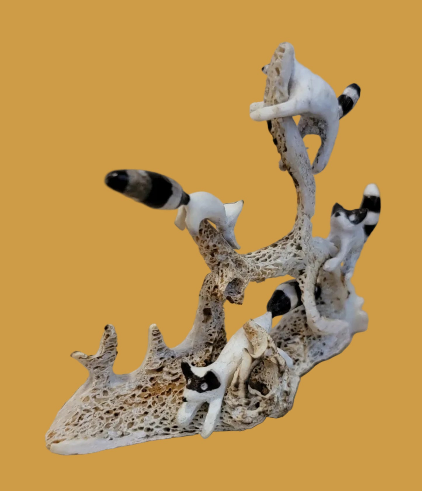 Playful Antler Raccoon Family Zuni Fetish