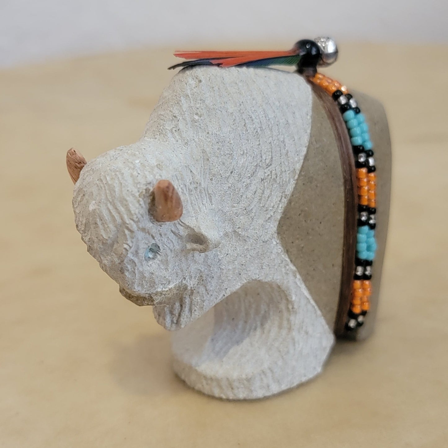 Navajo Alabaster Bison/Buffalo w/ Unique Bundle Zuni Fetish