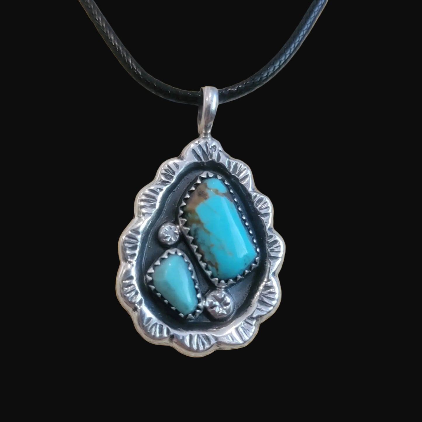 Vintage Wilbur Iule Zuni Sterling Silver w/Turquoise Pendant Indian Jewelry