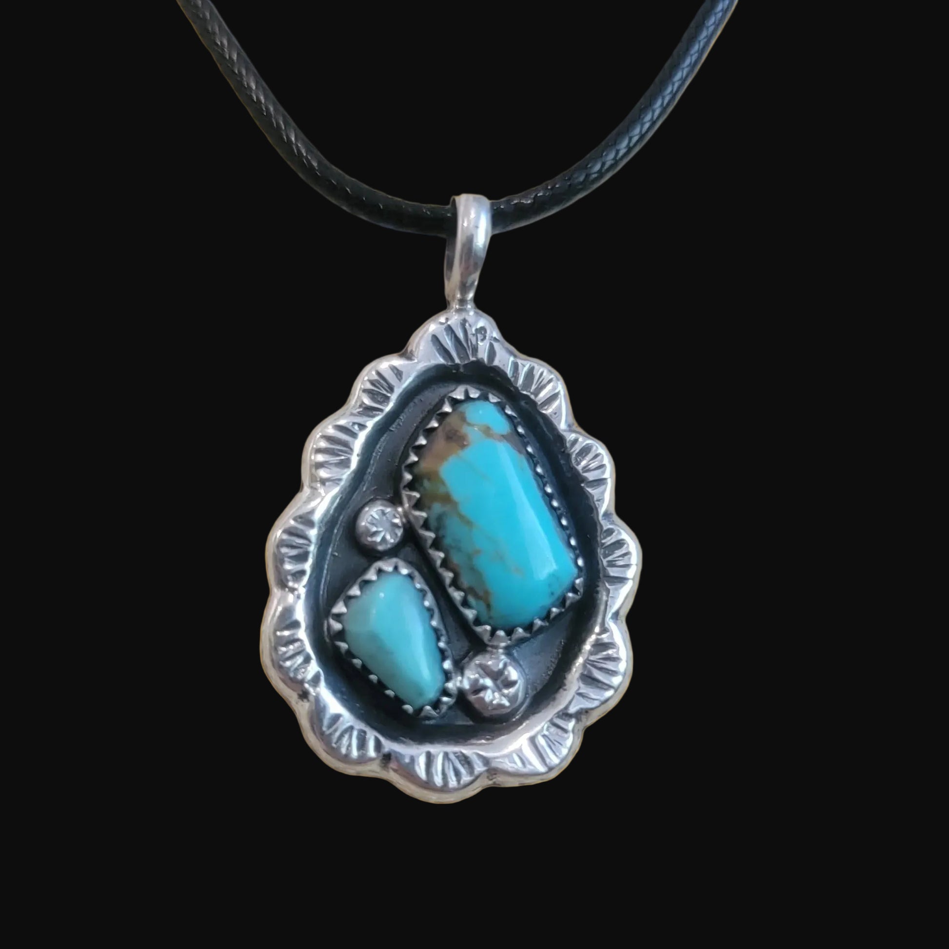 Vintage Wilbur Iule Zuni Sterling Silver w/Turquoise Pendant Indian Jewelry
