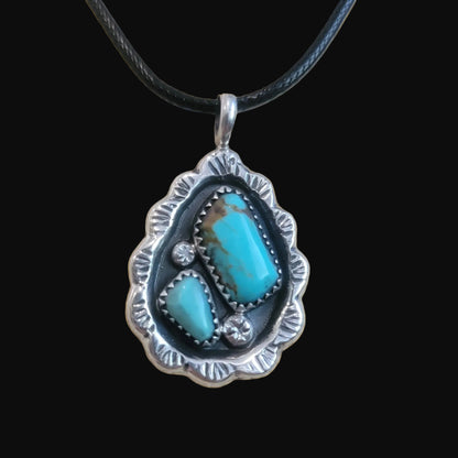 Vintage Wilbur Iule Zuni Sterling Silver w/Turquoise Pendant Indian Jewelry