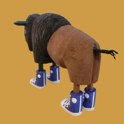 Navajo Wooden Carved Bison/ Buffalo in Purple Sneakers Indian Folk Art