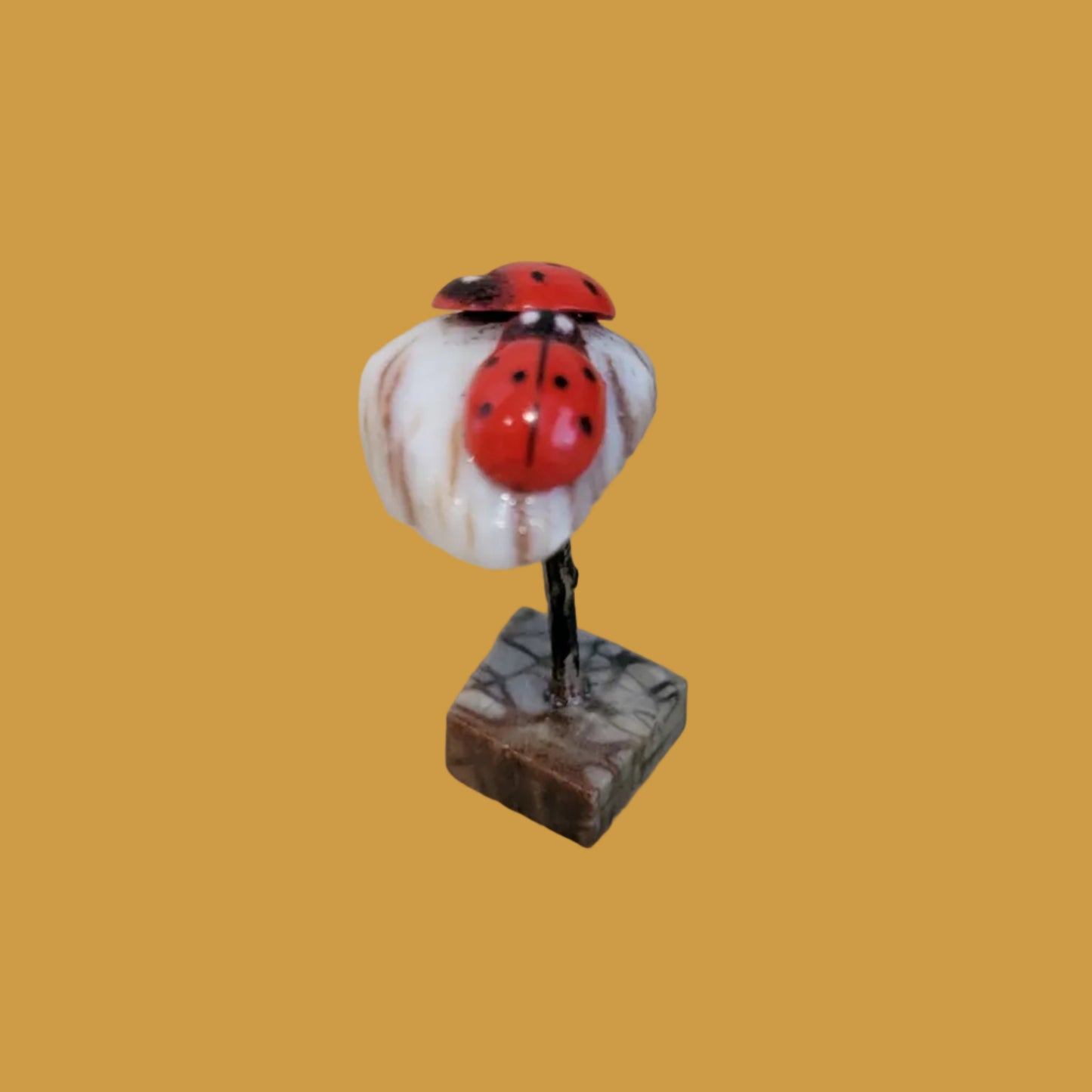 Mini Painted Ladybugs on Leaf Zuni Fetish