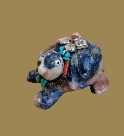 Sunset Sodalite Turtle w/Fancy Silver Bling Zuni Fetish