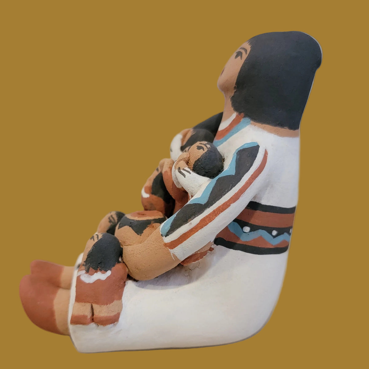 Jemez Pueblo Pretty Storyteller w/ Six Children and Pottery Bowl Pueblo Pottery