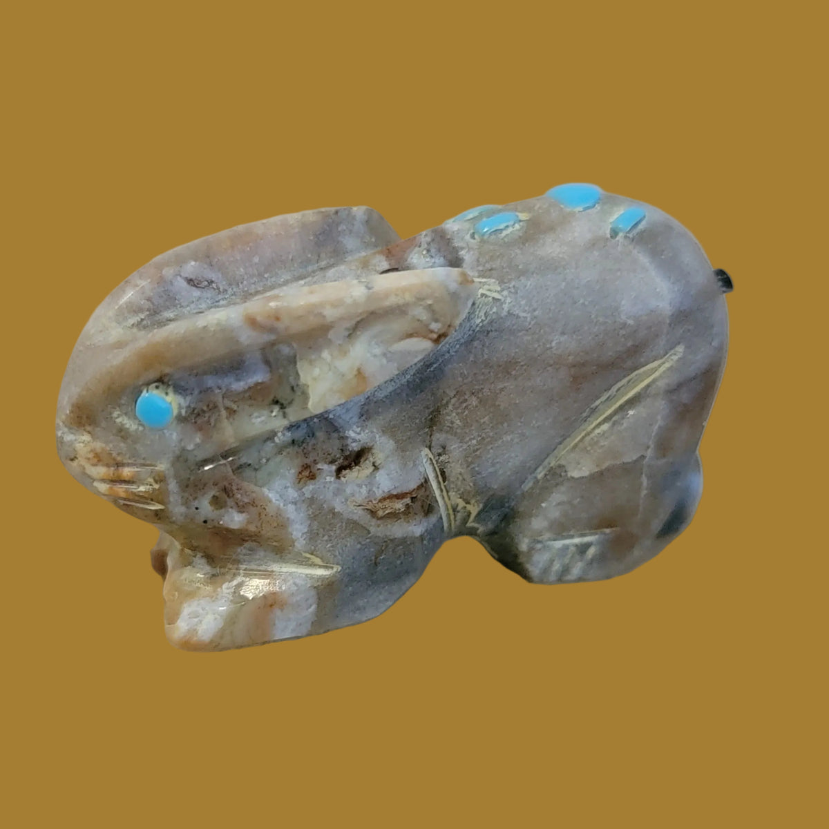 Picasso Marble Bunny Rbbit w/Turquoise Handprint Zuni Fetish