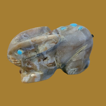 Picasso Marble Bunny Rbbit w/Turquoise Handprint Zuni Fetish