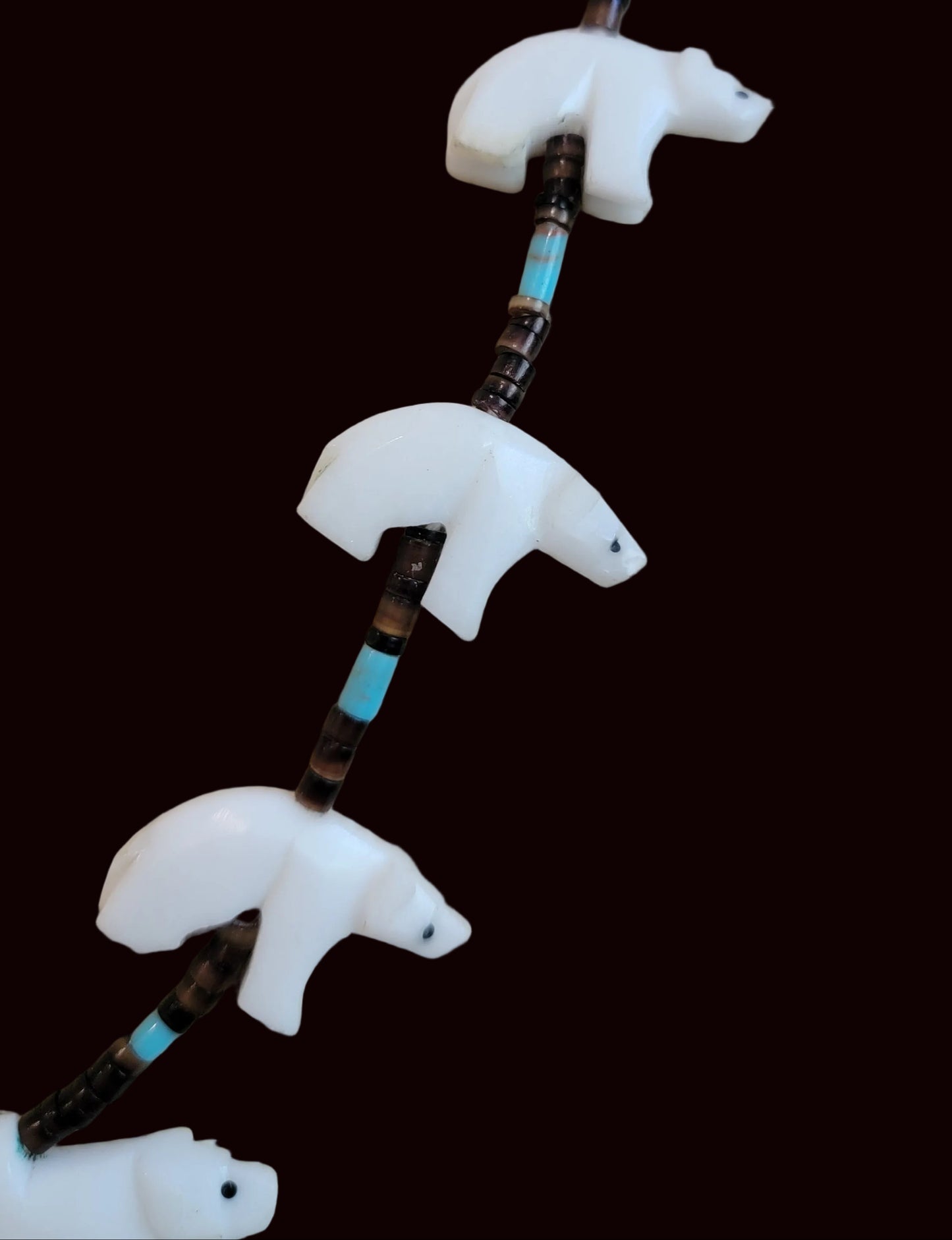 Old Pawn White Marble Bear Fetish Necklace and Earrings Set Indian Jewelry