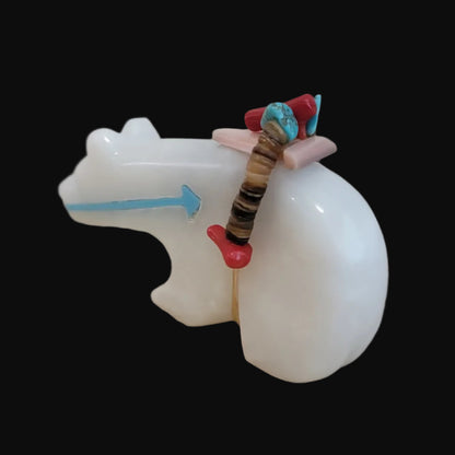 White Marble Bear w/ Heartline and Fancy Offering Zuni Fetish